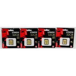 LOT OF 4 KINGSTON 32GB SD CARDS