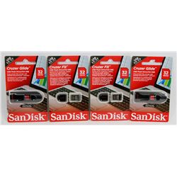 BAG OF 4 SANDISK 32GB USB FLASH DRIVES