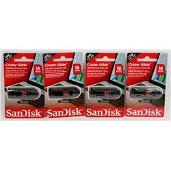 BAG OF 4 SANDISK 16GB USB FLASH DRIVES