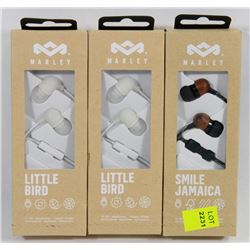 LOT OF 3 MARLEY EARBUD HEADPHONES