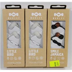 LOT OF 3 MARLEY EARBUD HEADPHONES