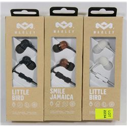 LOT OF 3 MARLEY EARBUD HEADPHONES