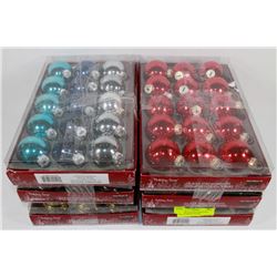 6 BOXES OF GLASS CHRISTMAS BALLS, ASST'D COLORS