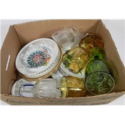 BOX OF ASSORTED VINTAGE GLASSWEAR