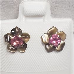 7) 10K TOURMALINE MOTHER OF PEARL FLOWER EARRINGS