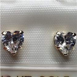 12) 9K YELLOW GOLD CUBIC ZIRCONIA HEART EARRINGS
