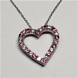 44) STERLING SILVER PINK SAPPHIRE CZ NECKLACE