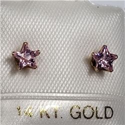 55) 14K YELLOW GOLD PINK CZ EARRINGS