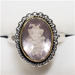 56) GOLD-PLATED STERLING SILVER ROSE QUARTZ RING