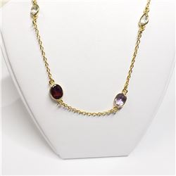 60) GOLD-PLATED STERLING SILVER GEMSTONE NECKLACE