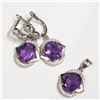 Image 1 : 76) ST. SILVER AMETHYST CZ EARRING & PENDANT SET
