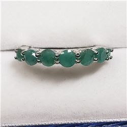 89) STERLING SILVER 7 EMERALD RING SIZE 6.25