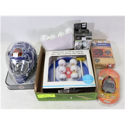 NEW FLAT OF SPORTS ITEMS INCLUDING STOP WATCH,