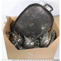 BOX OF ASSORTED SILVER SERVINGWARE