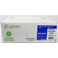 BOX OF 100 BLACK GARBAGE BAGS, 35"X50"