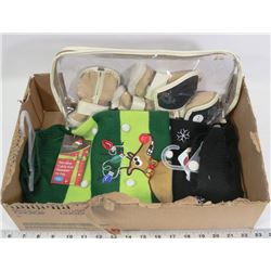BOX OF DOG SWEATERS AND DOG BOOTIES