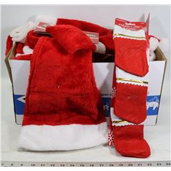 LARGE BOX OF CHRISTMAS STOCKINGS AND PLUSH HATS