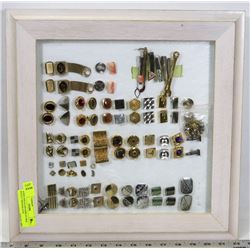 WOOD AND GLASS DISPLAY BOX WITH 37 VINTAGE CUFF