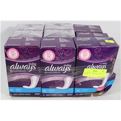 9 BOXES OF ASSORTED ALWAYS LINERS