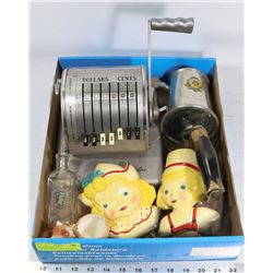 FLAT OF VINTAGE COLLECTABLES-CHEQUE WRITER,