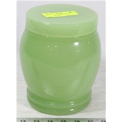 JADE COLOR STONE LIDDED JAR/URN 7" TALL
