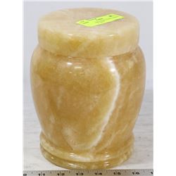 ALABASTER COLOR STONE LIDDED JAR/URN 7" TALL