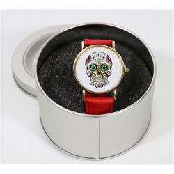 NEW SUGAR SKULL WATCH WITH RED BAND