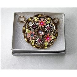 12)  VINTAGE GOLD TONE, ENAMEL & CRYSTAL