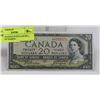 Image 1 : 1954 CANADIAN 20 DOLLAR BILL, MODIFIED HAIRDO
