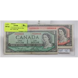 LOT OF 2 CANADIAN BILLS 1954, INCLUDING 1 DOLLAR