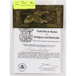 GOLD BANK NOTE OF ANTIGUA AND BARBUDA