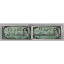 TWO CANADA 1967 CENTENNIAL DOLLAR BILLS.