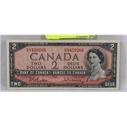 CANADA 1954 TWO DOLLAR BILL.