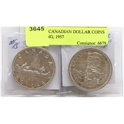 LOT OF 2 CANADIAN DOLLAR COINS INCLUDING, 1957