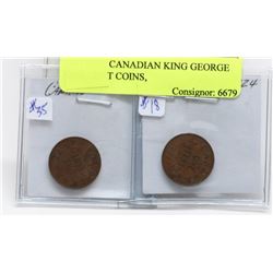 LOT OF 2 CANADIAN KING GEORGE ONE CENT COINS,