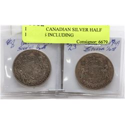 LOT OF 2 CANADIAN SILVER HALF DOLLARS INCLUDING