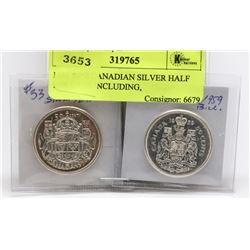 LOT OF 2 CANADIAN SILVER HALF DOLLARS INCLUDING,