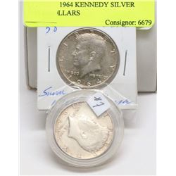 LOT OF 2 1964 KENNEDY SILVER HALF DOLLARS