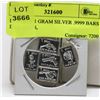 Image 1 : LOT OF 5- 1 GRAM SILVER .9999 BARS INCL GUNS,