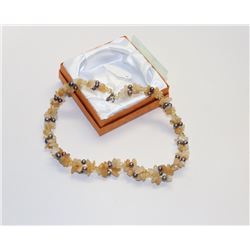 STONE BEADED NECKLACE, 17" LONG