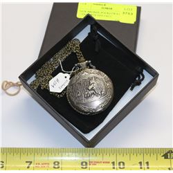 NEW BRONZE POCKETWATCH WITH CHAIN WOLVES FACE