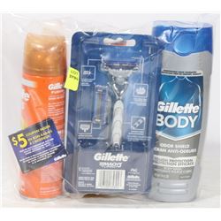 GILLETTE RAZOR, SHAVING GEL AND DEODORANT