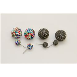 2 PAIRS OF NEW "DOUBLE THE FUN" SPARKLE BALLS STUD