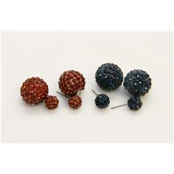 2 PAIRS OF NEW "DOUBLE THE FUN" SPARKLE BALLS STUD