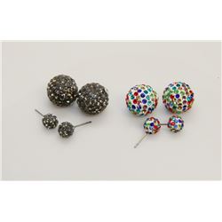 2 PAIRS OF NEW "DOUBLE THE FUN" SPARKLE BALLS STUD