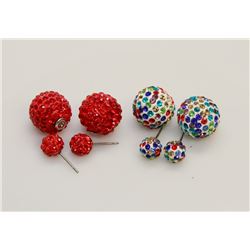 2 PAIRS OF NEW "DOUBLE THE FUN" SPARKLE BALLS STUD