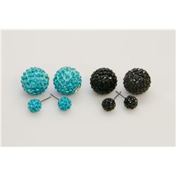 2 PAIRS OF NEW "DOUBLE THE FUN" SPARKLE BALLS STUD