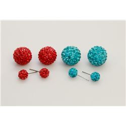 2 PAIRS OF NEW "DOUBLE THE FUN" SPARKLE BALLS STUD