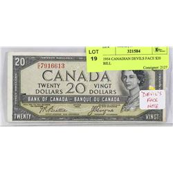 1954 CANADIAN DEVILS FACE $20 BILL