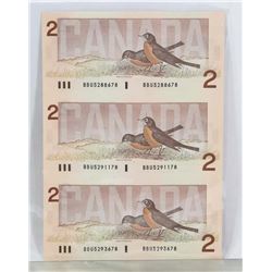 SHEET OF 3- 1986 UNCUT $2 BILLS